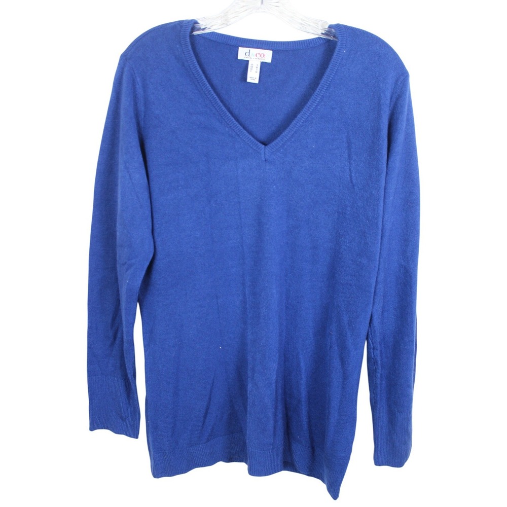 Denim & Co Womens Royal Blue V-Neck Long Sleeve Acrylic Knit‎ Sweater Size Small